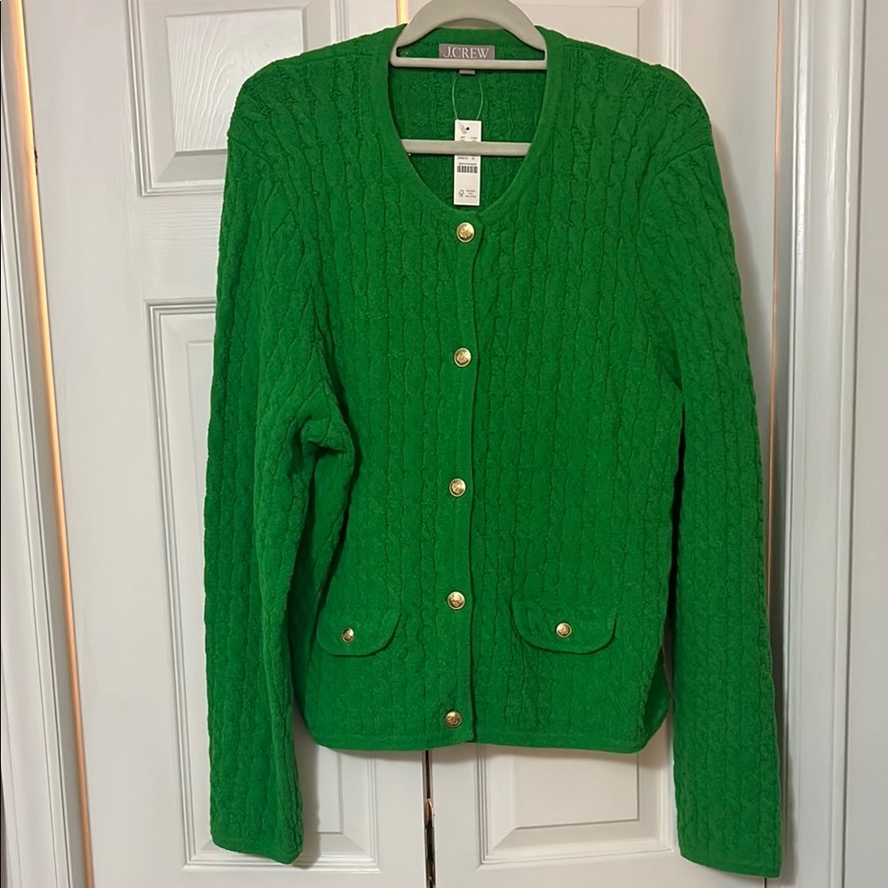 J. Crew Odette cable-knit sweater lady jacket in cotton-blend bouclé